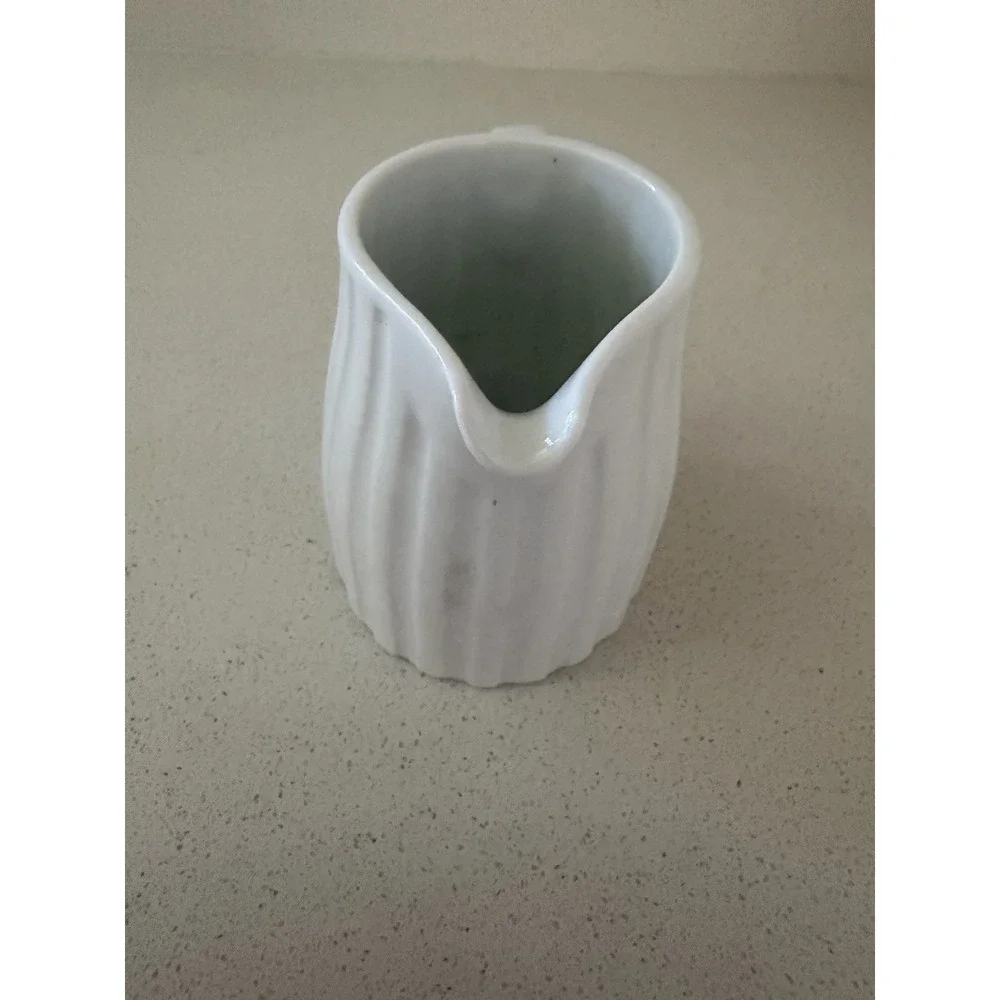 Crate & Barrel White Pitcher & Handle Ribbed 5